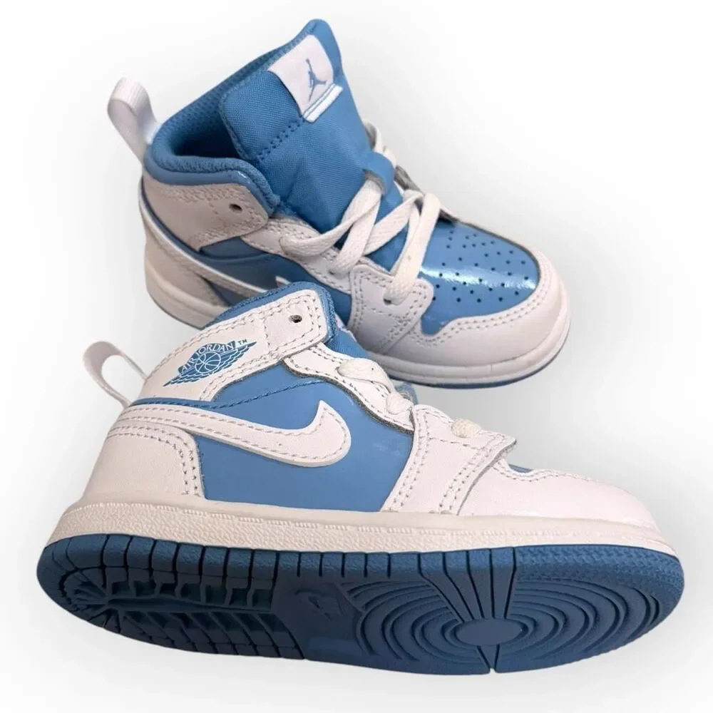 Nike Jordan 1 Mid SE TD Toddler Shoes White Legend Blue UNC FZ3931-114 size 6C